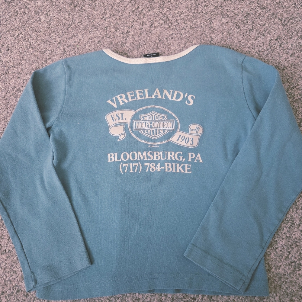 VTG Harley Davidson Womens 3/4 Sleeve T-Shirt‎ Teal Blue Ringer 1995 USA Size M - Picture 4 of 13